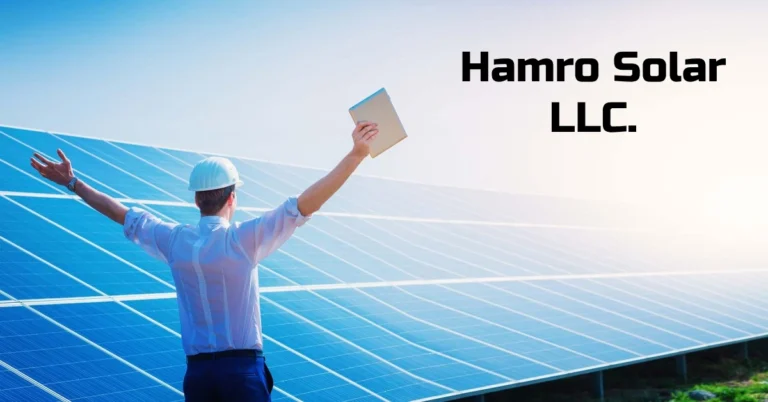 Hamro Solar LLC solar panel installation on residential rooftop with blue sky background, showcasing clean energy solutions and renewable power technology for homes and businesses