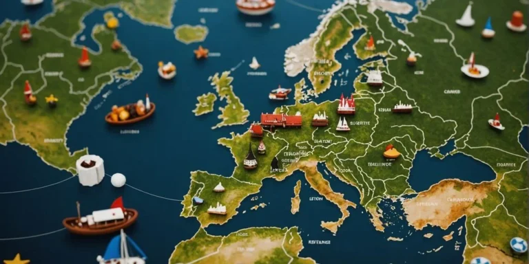 European map with food icons and landmarks