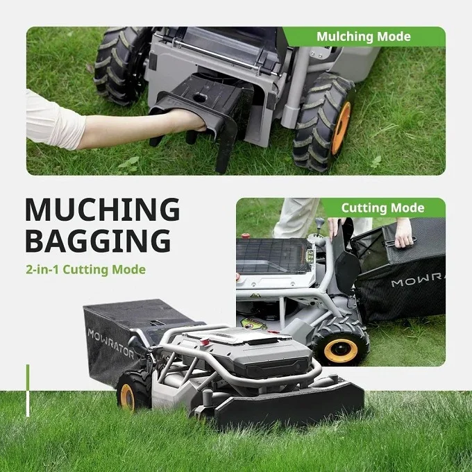 What Makes an RC Lawn Mower the Perfect Choice for Sloped Lawns? - Home Improvement - Next Magazine RC lawn mower showcasing mulching and cutting modes for versatile lawn maintenance on sloped terrains.
