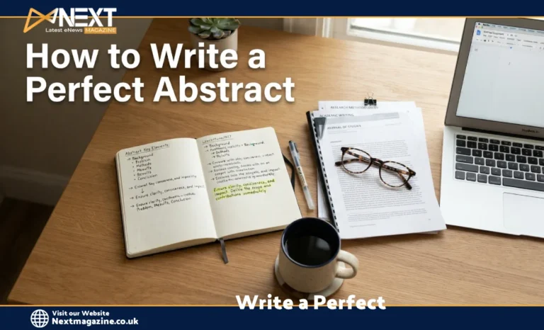 Steps to Write a Perfect Abstract- Approved by an American Expert Notebook and laptop setup representing how to write a perfect research paper abstract