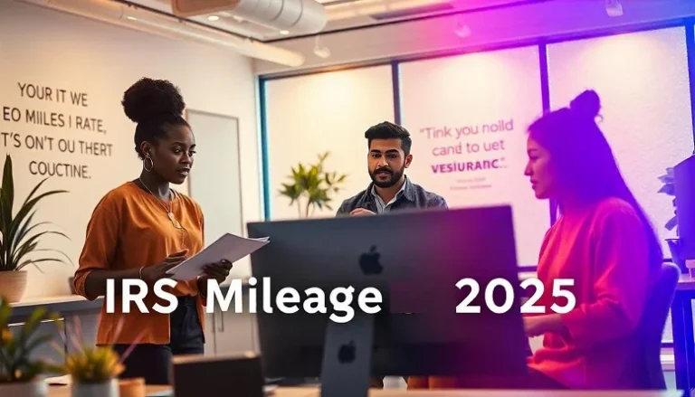 Freelancers discussing IRS Mileage Rate 2025 in a modern workspace