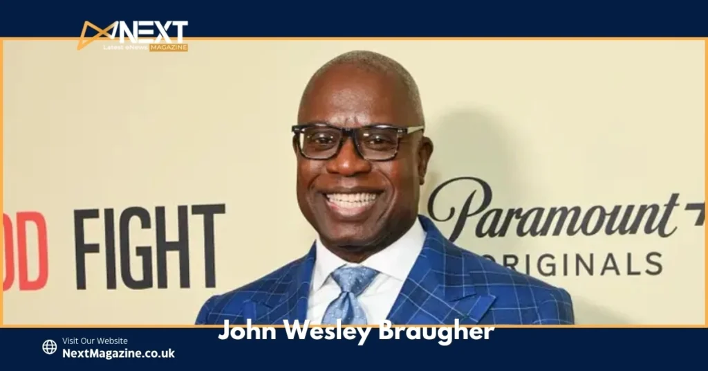 A John Wesley Braugher plaid suit and glasses attends a red carpet event for The Good Fight, standing in front of a Paramount+ Originals backdrop.