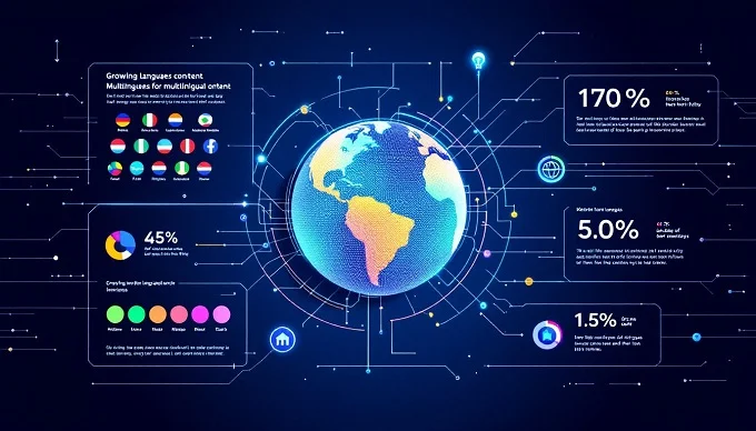 Top Strategies for Multilingual Content Creation in Tech - Tech - Next Magazine Global visualization showcasing multilingual content creation statistics, including growing language trends and audience engagement metrics.