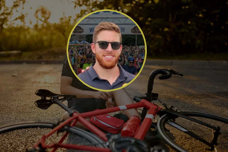 Sam Accardi Injuries Bikes and Beers: Cyclist on road with safety gear, symbolizing improved cycling safety measures.