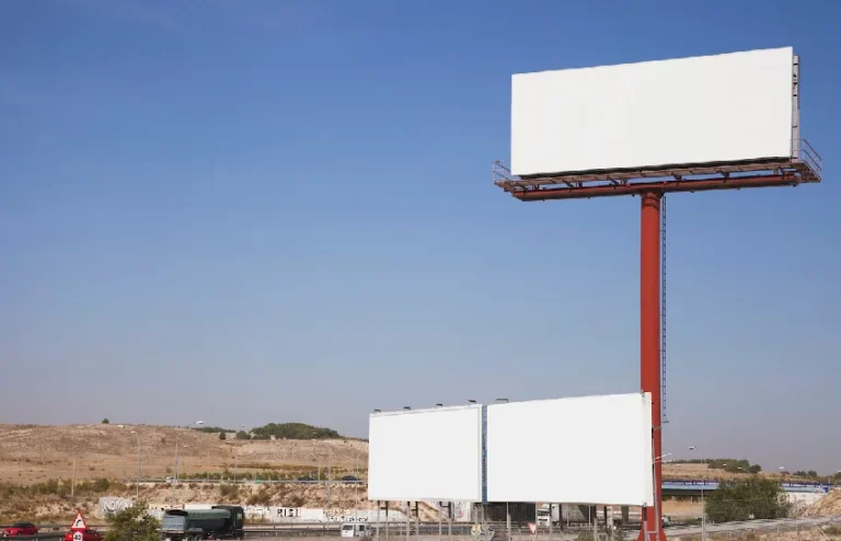 Professional billboard mockup template showcasing urban advertising design with realistic environmental lighting and perspective #BillboardMockup