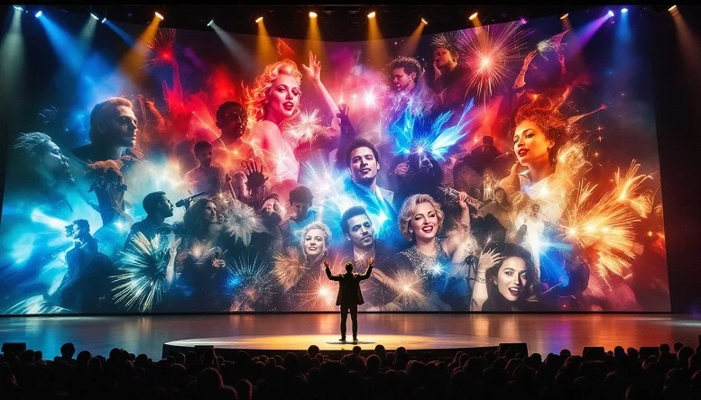 Why Lip Sync Matters: The Hidden Impact on Music and Culture - Tech - Next Magazine Performer on stage with a digital backdrop depicting the complexities of lip sync.