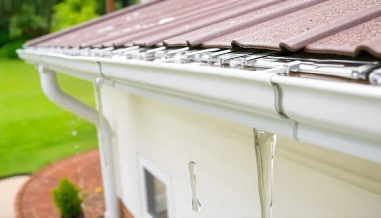 Clean and functioning downpipe maintenance system on a house with water flowing smoothly.