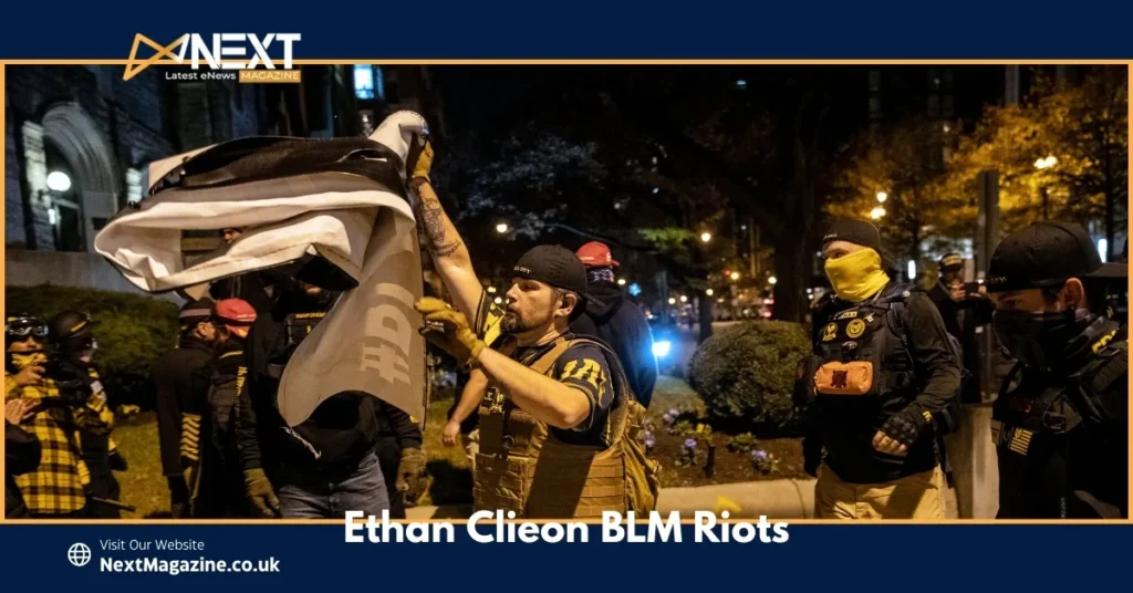 Armed protesters with face coverings during 2020 unrest, one holding a flag - part of the events incorrectly associated with the Ethan Clieon BLM riots narrative