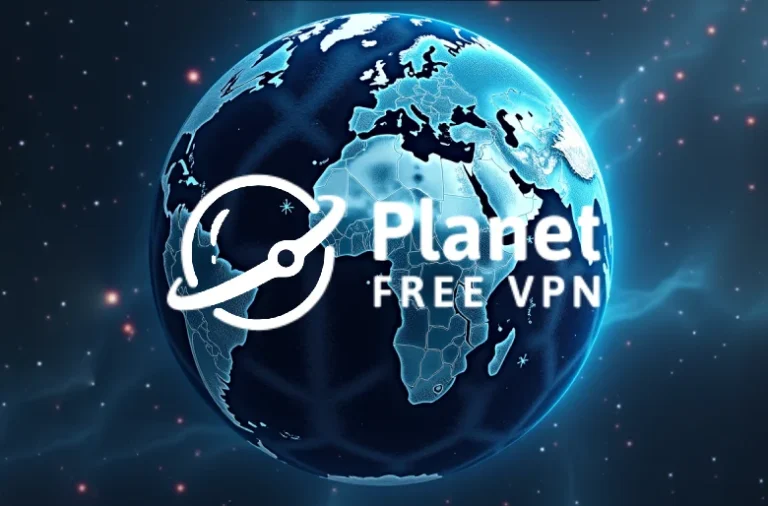 Digital globe with Planet VPN logo showcasing global internet security and free VPN services.