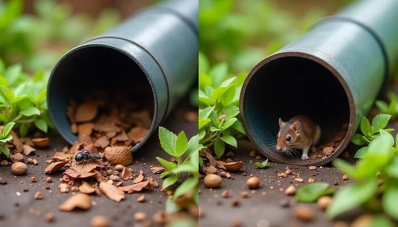 Why Regular Downpipe Maintenance is Crucial for Your Property - Home Improvement - Next Magazine clogged downpipe filled with debris attracting pests like rodents and insects