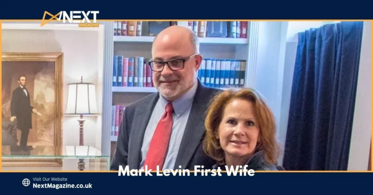 Mark Levin First Wife Kendall Levin standing in front of bookshelves at a formal event.