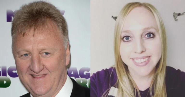 Larry Bird with daughter Corrie Bird smiling side by side