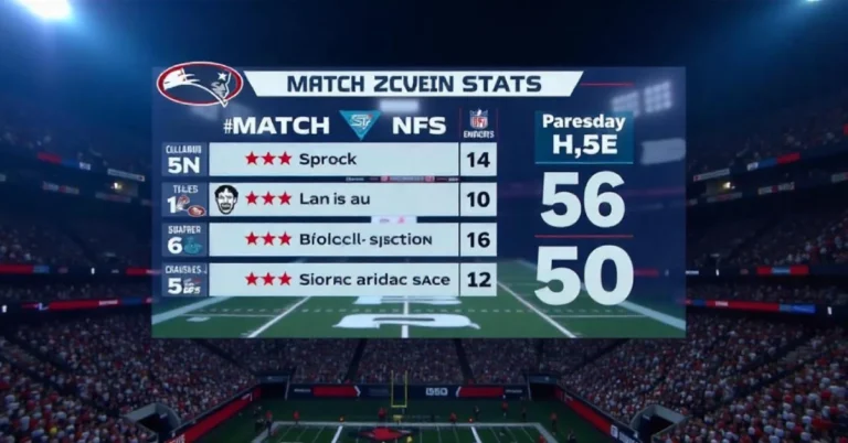 New England Patriots vs 49ers Match Player Stats displayed on a vibrant scoreboard during an intense NFL game.