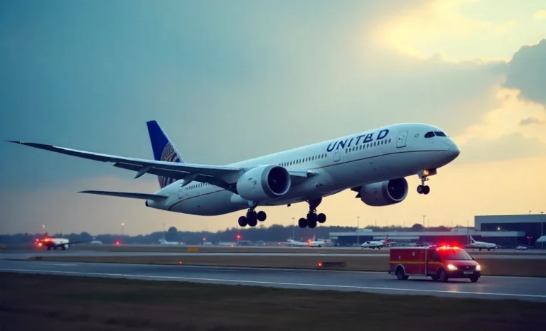 United Airlines Flight UA770 Emergency Diversion Boeing 787 landing at London Heathrow Airport runway with emergency vehicles