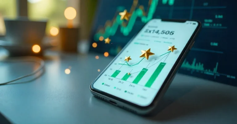 5StarsStocks.com AI stock analysis platform dashboard showing five star rating system and investment charts on mobile device