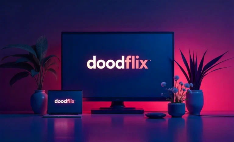 Doodflix streaming app displayed on multiple devices including smartphone, tablet and smart TV showing streaming interface and features