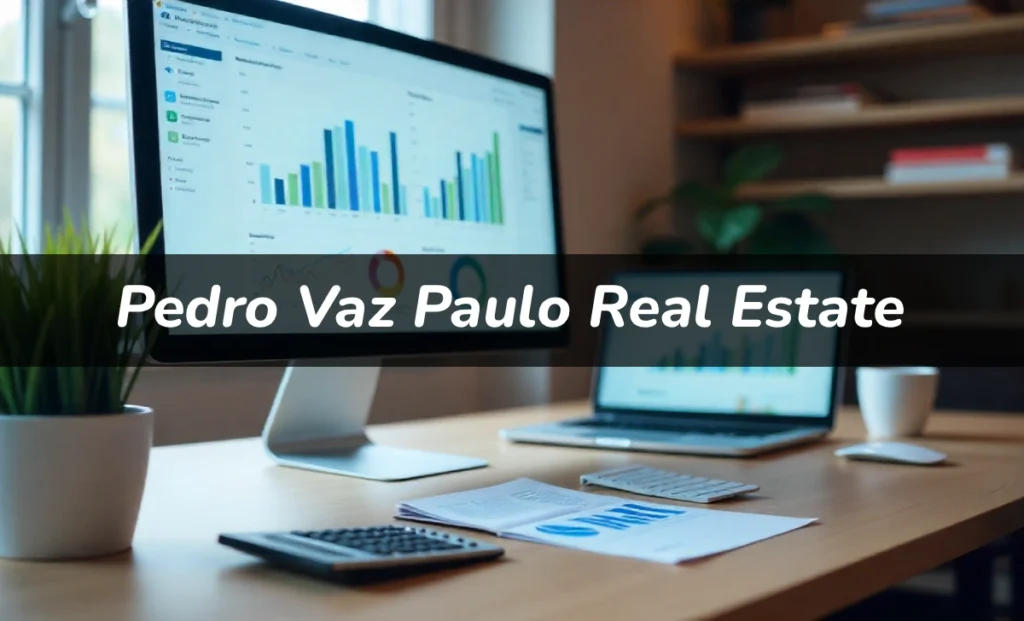 Pedro Vaz Paulo Real Estate investment analysis showing property charts graphs and financial data on computer screen