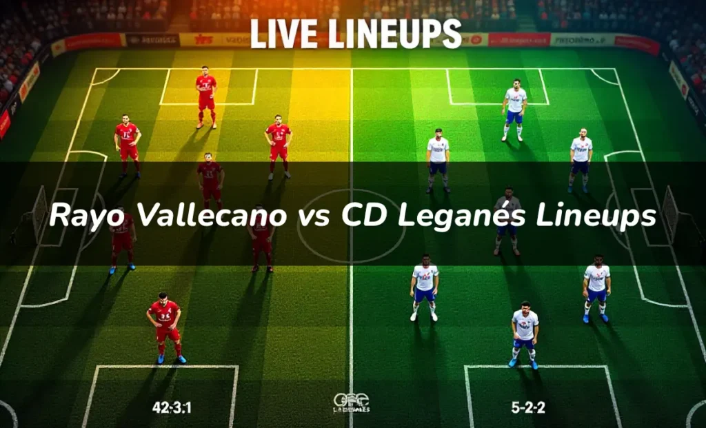 Rayo Vallecano vs CD Leganes lineups tactical formation diagram showing 4-2-3-1 vs 5-3-2 starting eleven positions