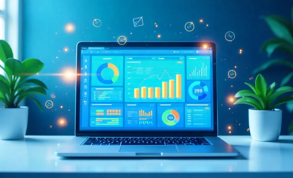 Trucofax digital productivity tool dashboard showing real-time data analytics and workflow automation features on laptop screen