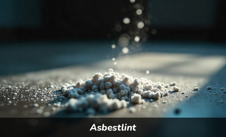 Close-up of asbestlint fibers and asbestos dust particles on surface showing health risk in older buildings