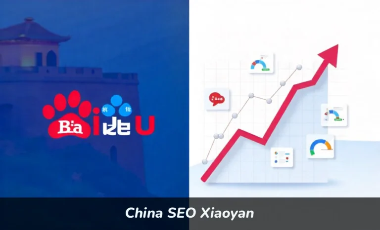 China SEO Xiaoyan guide showing Baidu ranking strategies with mobile optimization and keyword research for Chinese market