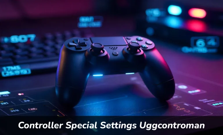 Gaming controller with Controller Special Settings Uggcontroman customization interface showing button mapping and sensitivity options
