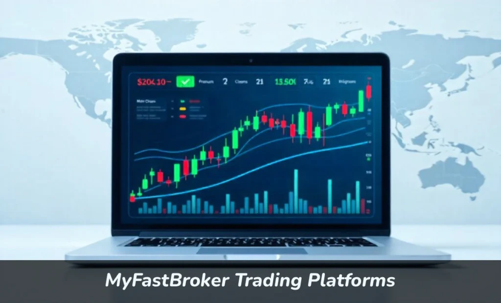 MyFastBroker trading platforms dashboard showing stocks forex and crypto markets with real-time charts