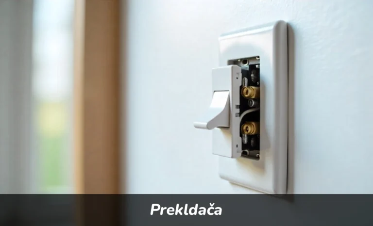 Prekldača electrical switch mounted on white wall showing internal wiring and terminals for home installation