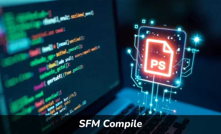 SFM Compile tool converting source code into executable program on computer screen
