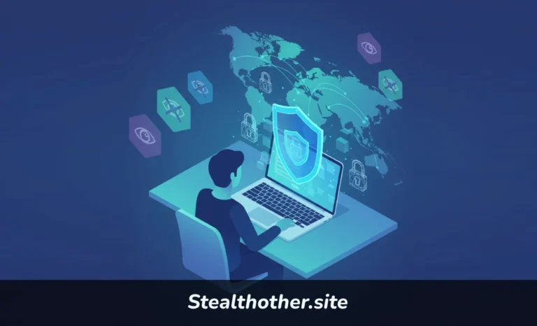 Stealthother.site online privacy protection platform showing encrypted browsing and data security shield on laptop screen