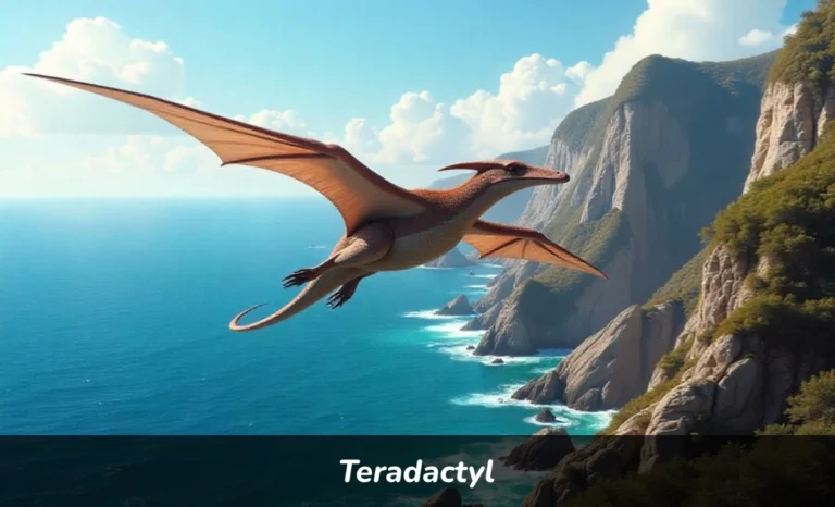 Pterodactyl flying over prehistoric ocean showing large wingspan and distinctive head crest of ancient flying reptile