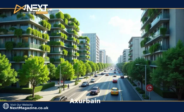 Axurbain smart city with IoT sensors, vertical gardens, solar panels, and sustainable urban infrastructure