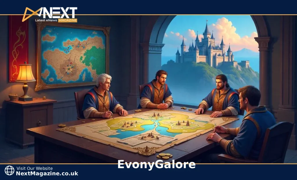 EvonyGalore strategy guide showing Evony game generals, troop formations, and city building tactics for players