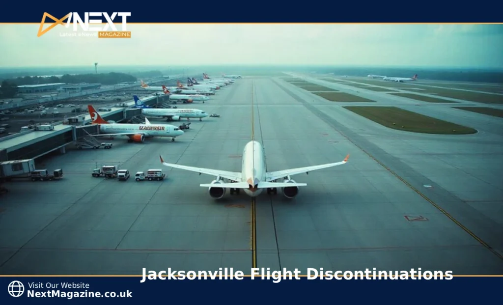 Jacksonville International Airport departure board showing discontinued flight routes including JetBlue and Southwest cancellations