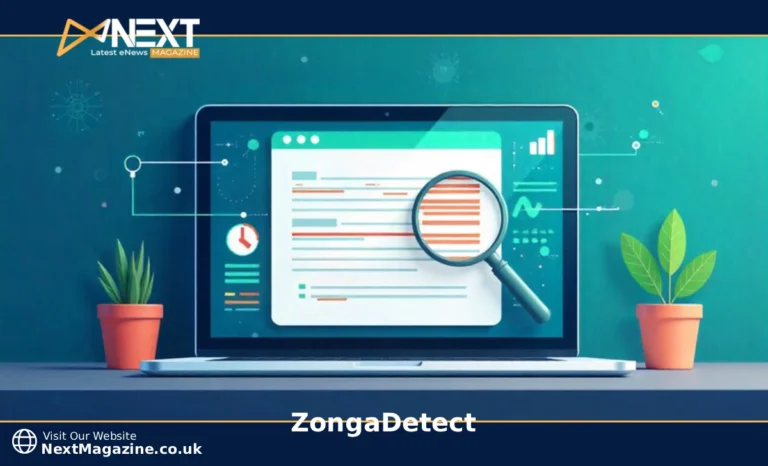 ZongaDetect Review: AI Detection & Plagiarism Checker Guide ZongaDetect AI detection and plagiarism checker interface showing text analysis with color-coded highlighting on laptop screen