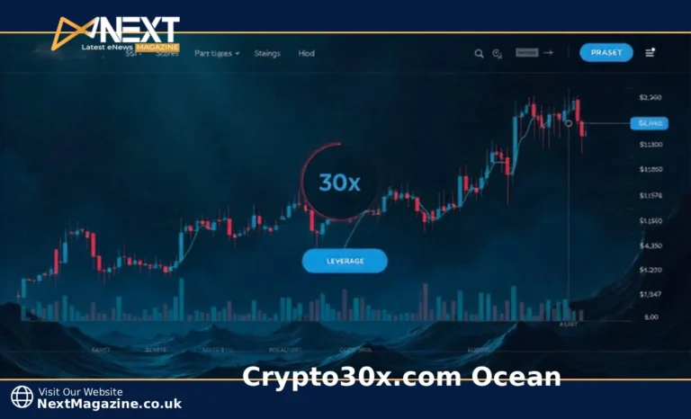 Crypto30x.com Ocean trading platform dashboard showing 30x leverage cryptocurrency trading interface with Bitcoin and Ethereum charts