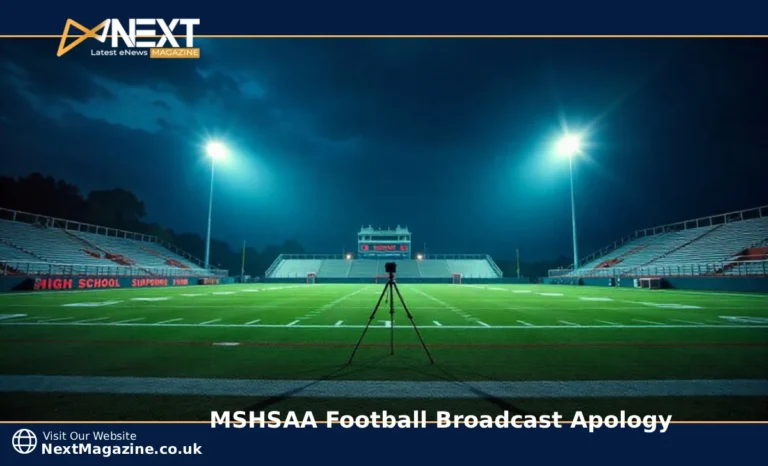 MSHSAA football Broadcast Apology announcement with Missouri high school stadium and broadcasting equipment