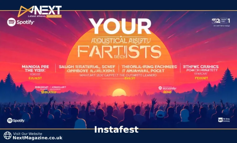 What Is Instafest? Turn Your Spotify Data Into Festival Posters Instafest festival poster showing Spotify top artists in Coachella style lineup format on smartphone screen