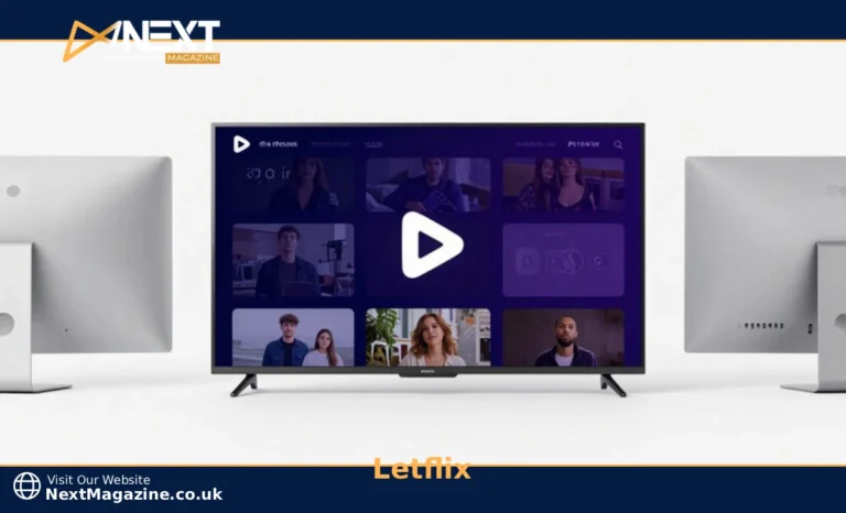 Letflix streaming platform shown on multiple devices including smart TV, smartphone, tablet and laptop displaying movie interface