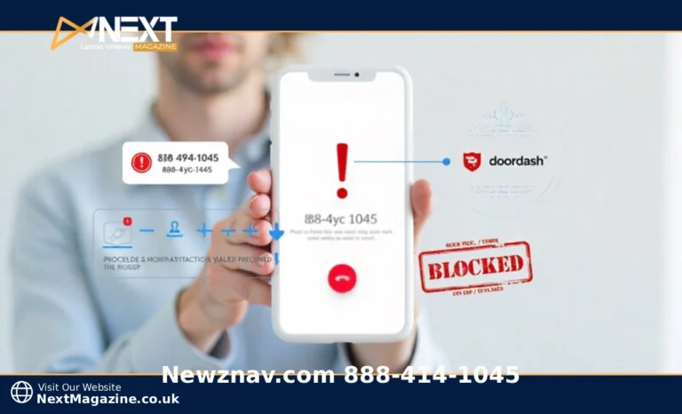 Smartphone showing a spoofed phone call from 888-414-1045 with a red warning alert and blocked icon, demonstrating how to identify spoofed phone number scams