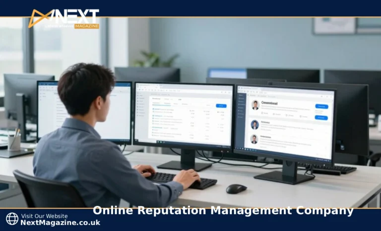 online reputation management company mediator reviewing search results and digital conflicts on multiple screens