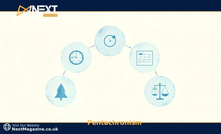 Pentachronism framework diagram showing five time dimensions including past reflection, present action, future planning, cyclical patterns, and holistic integration for time management