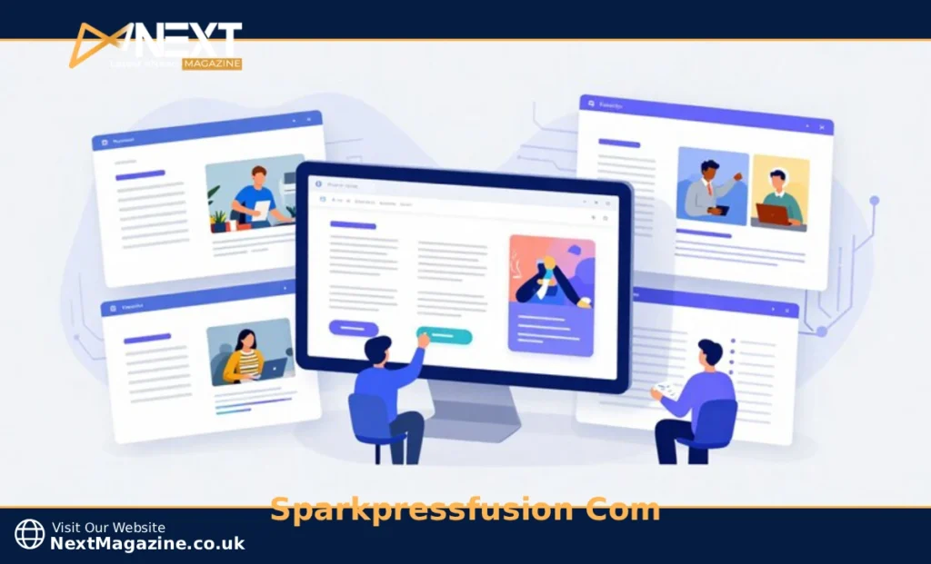 Sparkpressfusion Com platform interface showing AI writing assistant and team collaboration tools for content creation