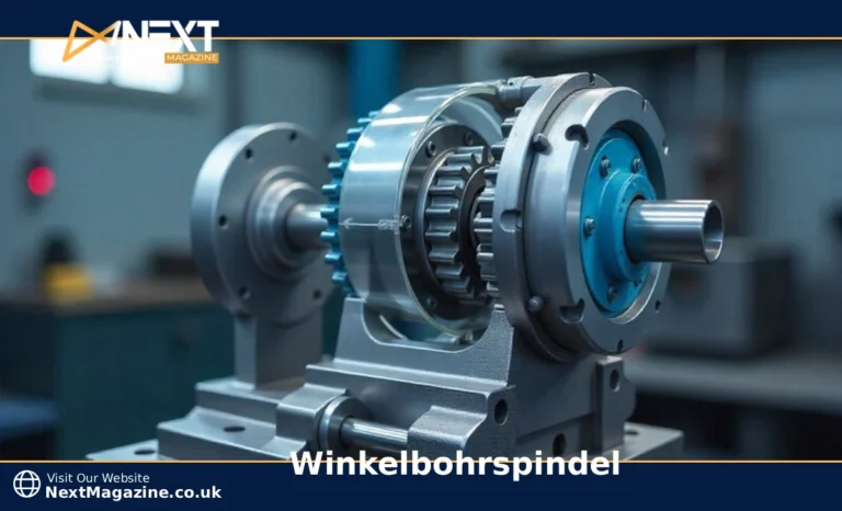 Winkelbohrspindel angle drilling spindle mounted on CNC machine performing 90 degree drilling operation on metal workpiece