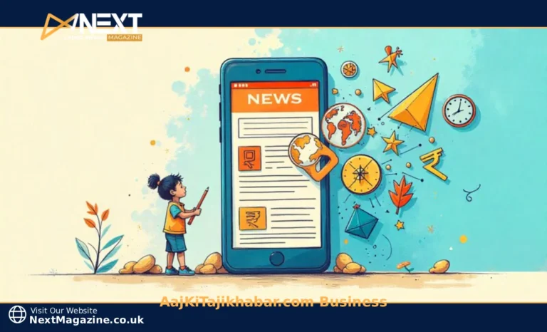 AajKiTajikhabar.com business revenue model showing Hindi news platform with mobile phone displaying articles and advertising streams