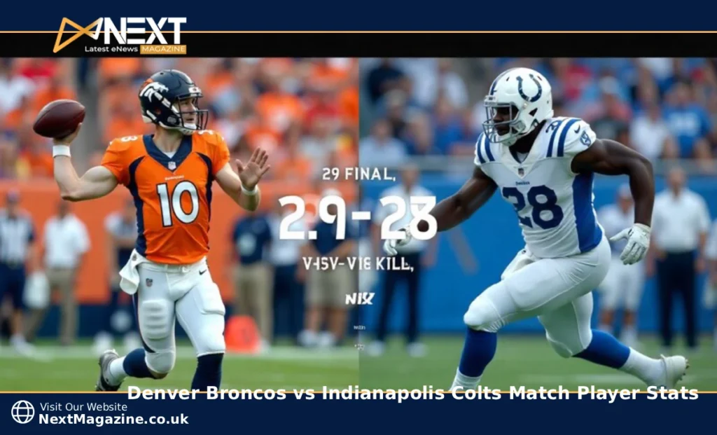 Denver Broncos vs Indianapolis Colts player stats comparison showing Bo Nix passing and Jonathan Taylor rushing in September 2026 game