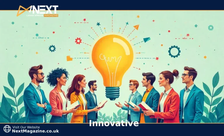 Innovative team collaboration with lightbulb representing innovative ideas and breakthrough solutions in business setting