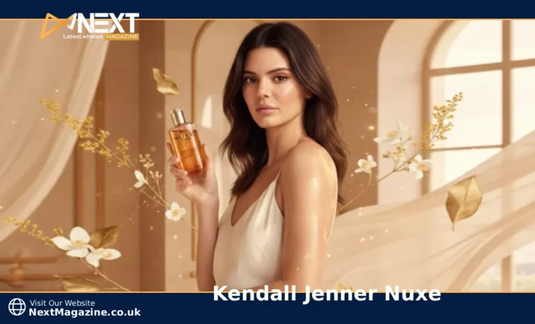 Kendall Jenner Nuxe Huile Prodigieuse Or golden shimmer oil bottle creating radiant glow on skin