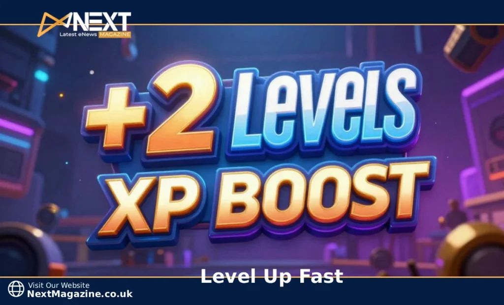 Gamer character leveling up fast with XP bars, quest icons, and dungeon entrance showing progression from level 10 to 80