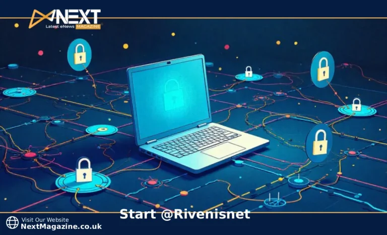 Start Rivenisnet secure networking setup showing encrypted connections between distributed nodes and devices for privacy protection